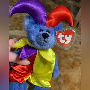 Ty Jester Bear Plush Toy - Blue, Red, Yellow, Purple. 3rd Generation. 1993.